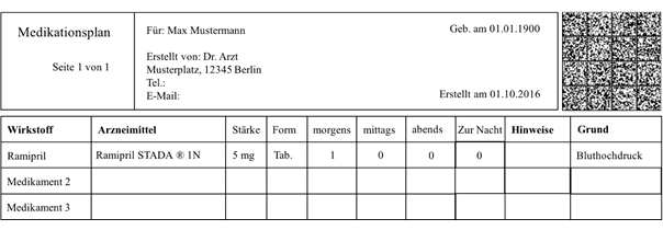 Beispiel für einen Medikationsplan