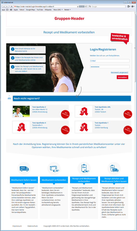 Screenshot der Landingpage
